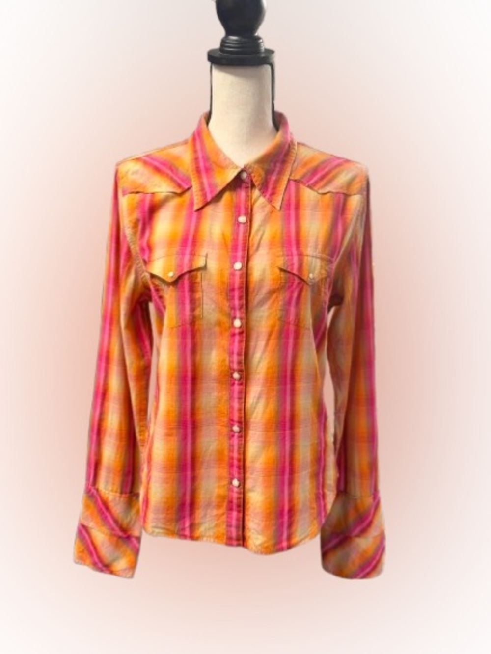 BKE Plaid Western Button Down Shirt Women’s Orange Pink Fall Boho Estimated Med
